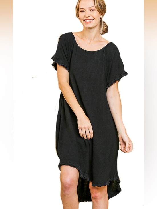 Umgee Dresses & Skirts - Umgee Black Linen Blend Tunic Dress Ruffle Sleeve L